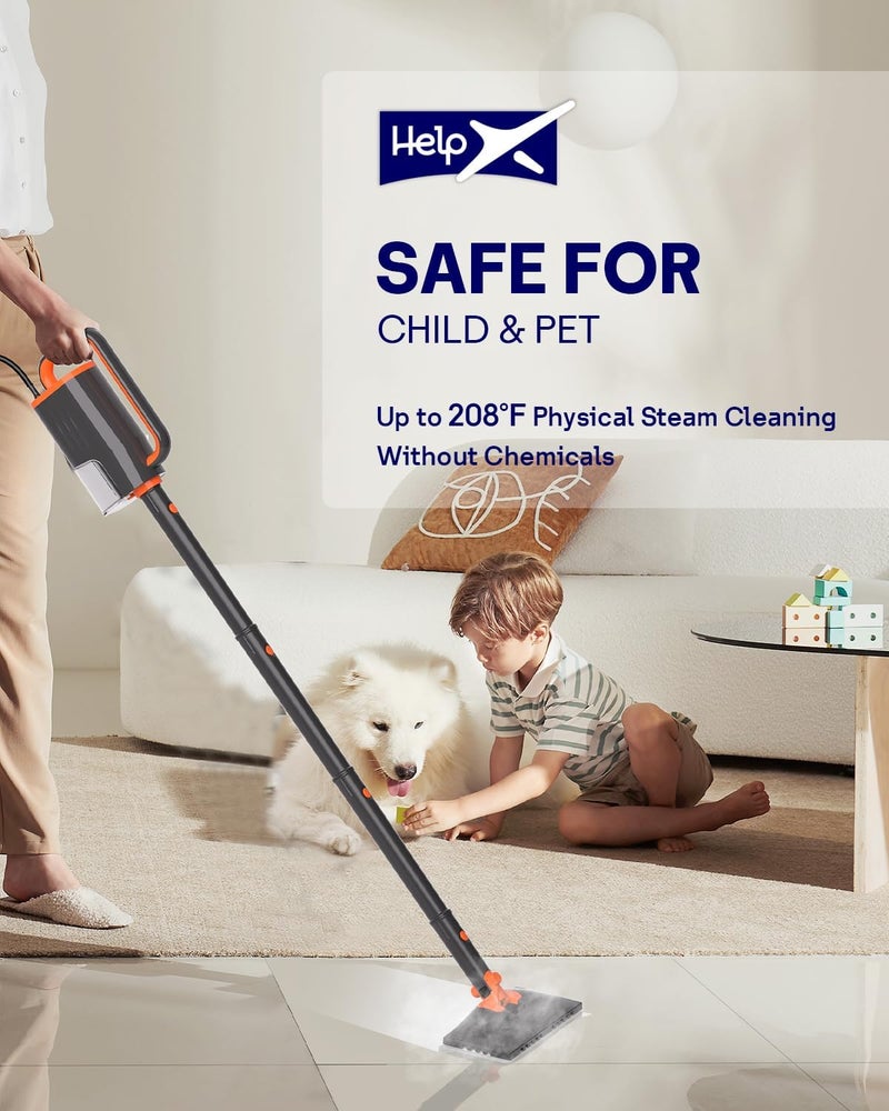 HelpX Steam Mop Cleaner with Detachable Handheld Steamer, 20 in 1 Wired Steam Cleaner with Multiple Accessories, Detachable Water Tank, Microfiber Pads for Floor Tiles Carpet and Grout Cleaning (Grey) - Image 5